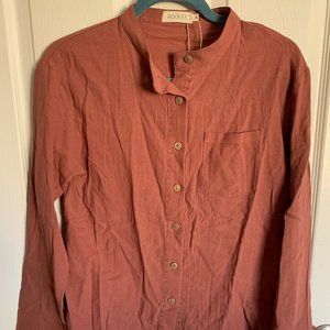 Roolee Collarless Dusty Rose Button Down Shirt - Small - New with Tags